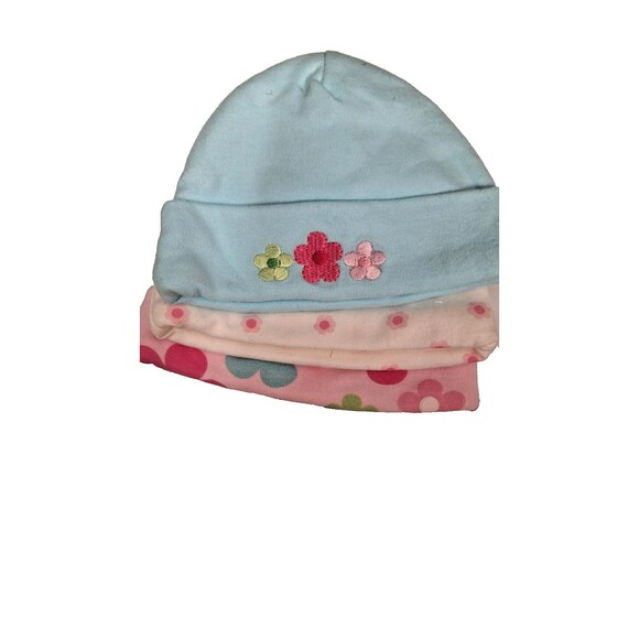 Gerber Baby Hats Set of 3 Size 0-6 Months 1 Blue Solid 2‎  Colorful Prints girls - Picture 1 of 5